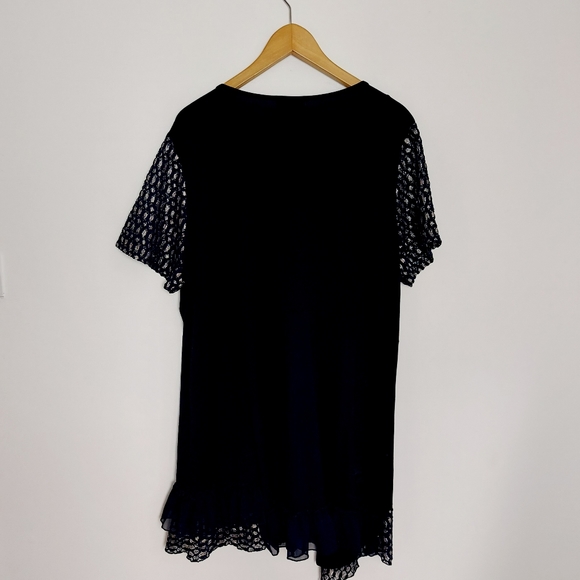 Joe Brown Navy Butterfly Pattern Lace Sleeve Frill Tunic Dress Size 20 - Picture 6 of 9